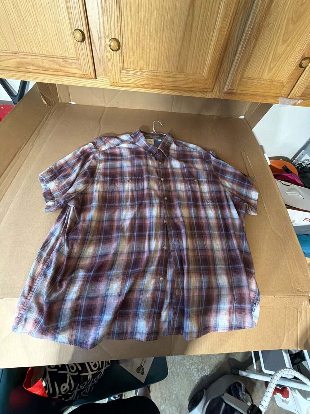 ROWM Mens 4XB Brown Blue Plaid Short Sleeve Button Up Casual Shirt